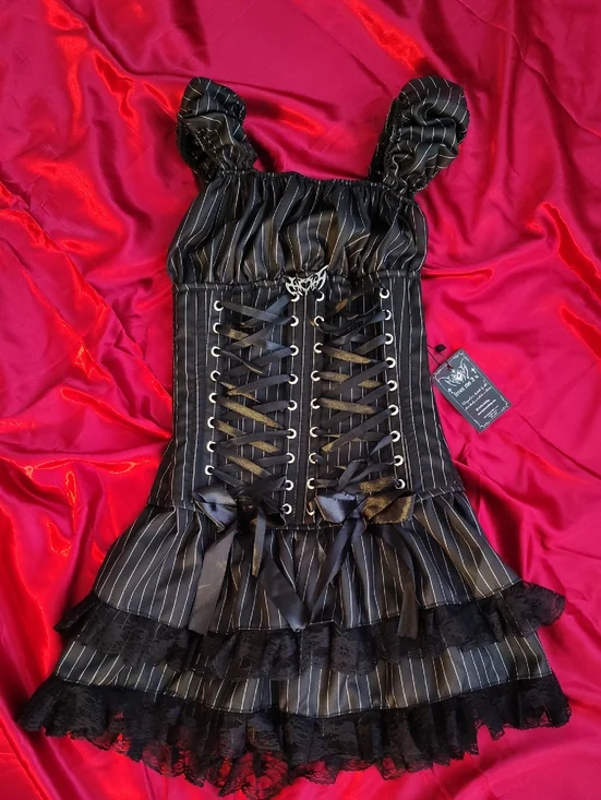 From Me 2 U Sirena Gothic Pinstripe Lace-Up Corset Dress - Picture 1 of 7